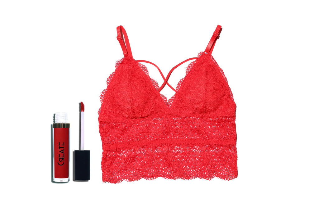 Red Bralette + Enamóralo Lipstick